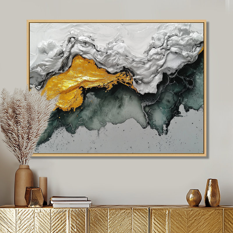 «Tranquil Divide Of Abstract», art sur toile, H 24 po x l 32 po, Cadre flottant, Crème, crème