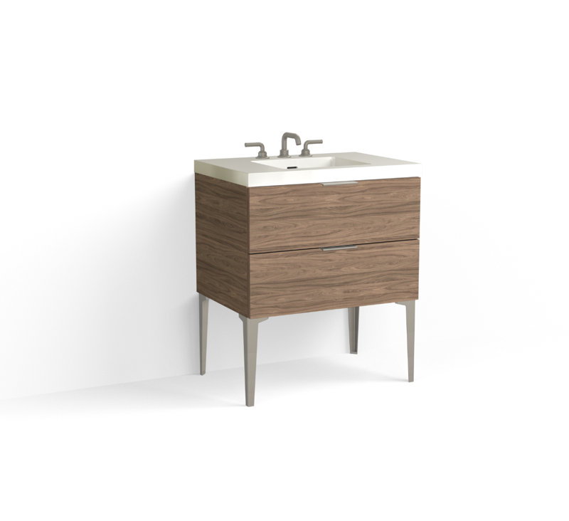 Avila 30" W Freestanding Single Bathroom Vanity with Dean Leg, Gloss White/8" Widespread, Satin Nickel, Nocino