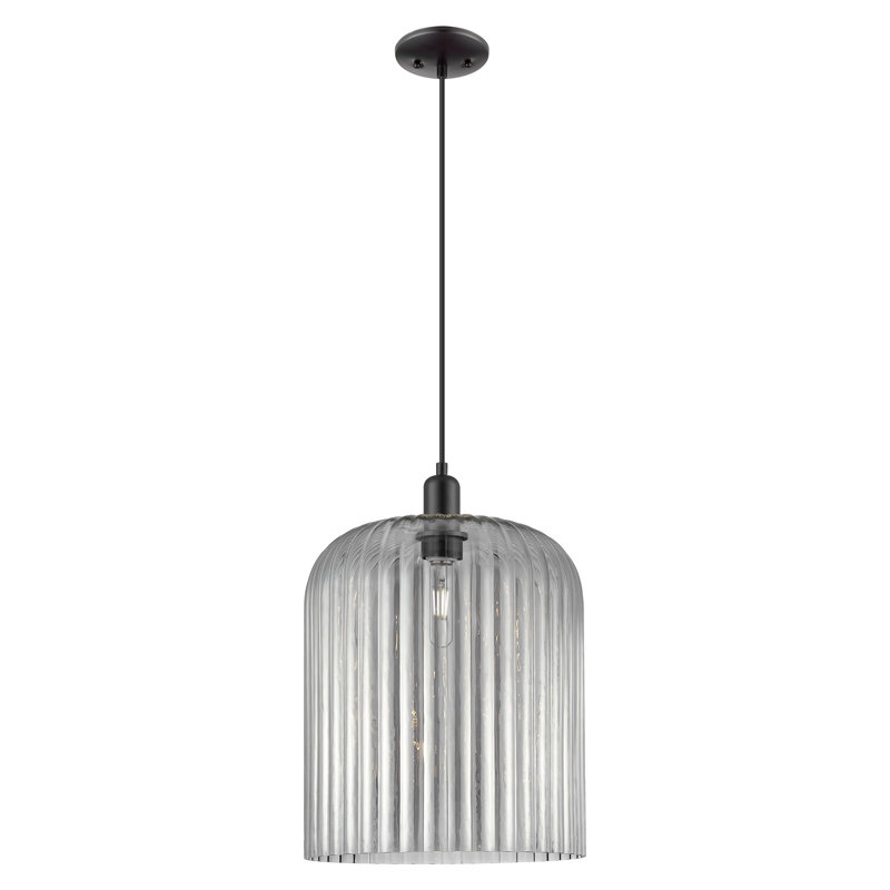 Mini luminaire suspendu suspendu 1 lumière Downtown, H 18,38 po x l 12 po x P 12 po, Gris fumée clair, Noir mat