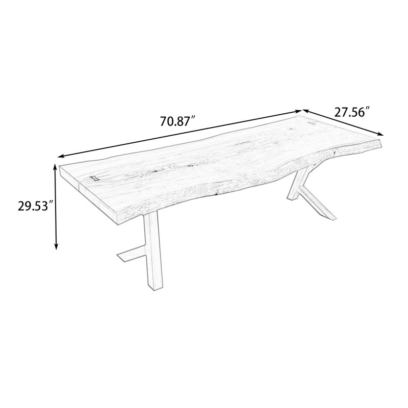 Table de salle à manger Burlywood en bois massif à pieds en X/croisés, forme libre, H 29,53 po x L 70,87 po x l 27,56 po