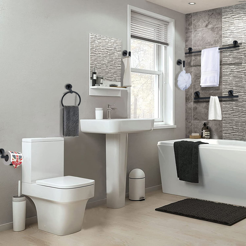 6-Piece Bath Hardware Set 24&16 in. with Mounting Hardware, Matte Black