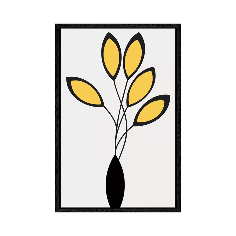 Cinco - Yellow by Kubistika - Print on Canvas, 152.4cm H x 101.6cm W x 3.81cm D, Black Floater Framed