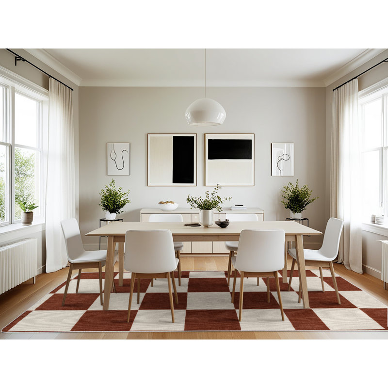 Tapis beige à carreaux lavable à la machine, Rectangulaire 7 pi x 10 pi