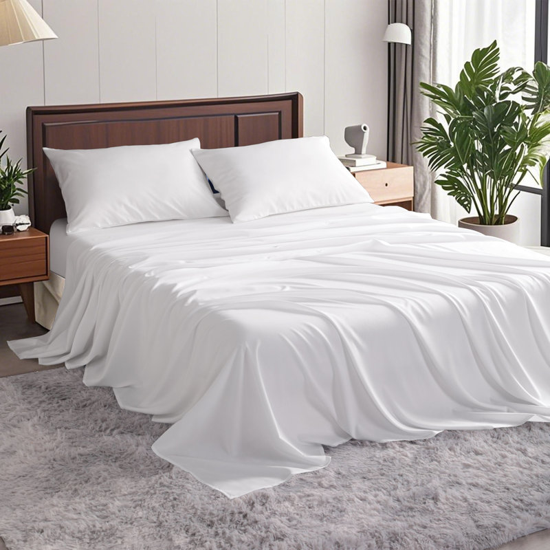 Ensemble de literie Silky Rayonne De Bambou-Polyester | Refroidissement à l'année | Draps de luxe hypoallergéniques?, Blanc