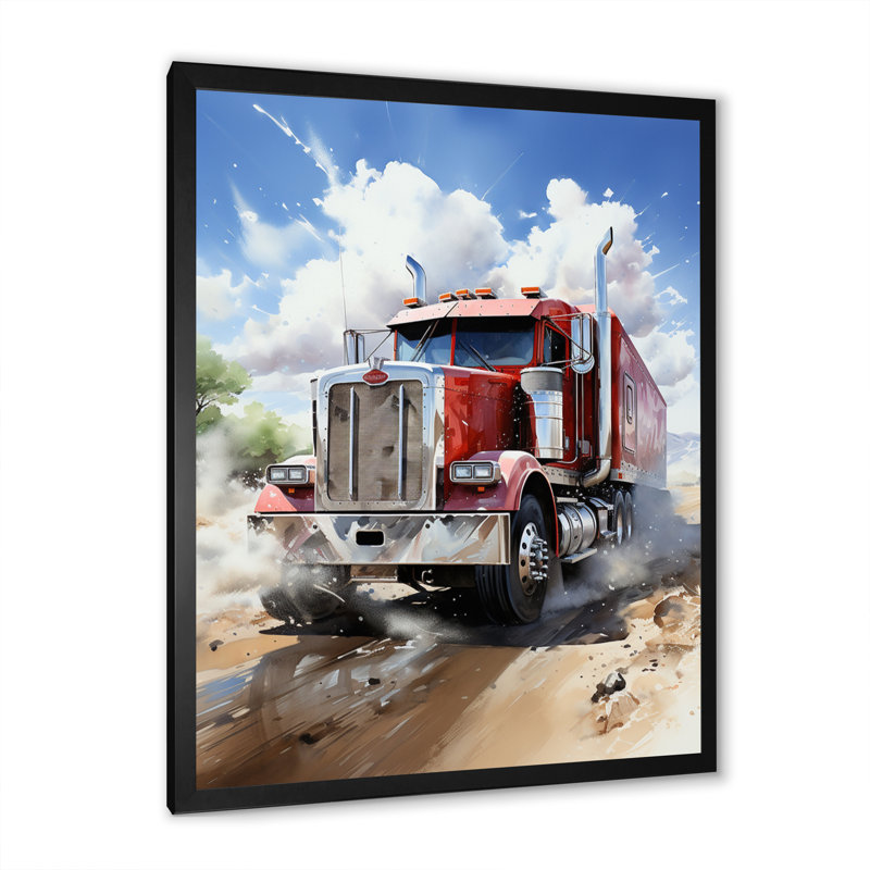Red Semi Truck Pride I - impressions sur toile de camion, Cadre photo noir, H 20 po x l 12 po x P 1 po