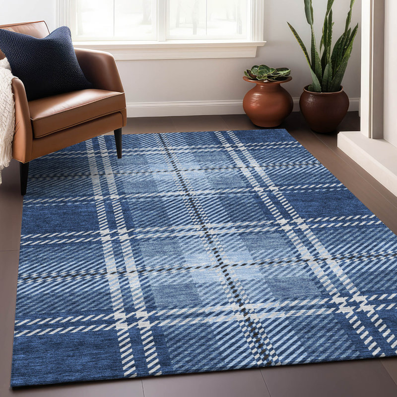 Premium Machine Washable Prisco Navy Rug, Rectangle 5' x 7'6"