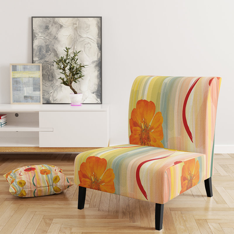 Fauteuil de chambre d'appoint rembourré à motif jaune et orange