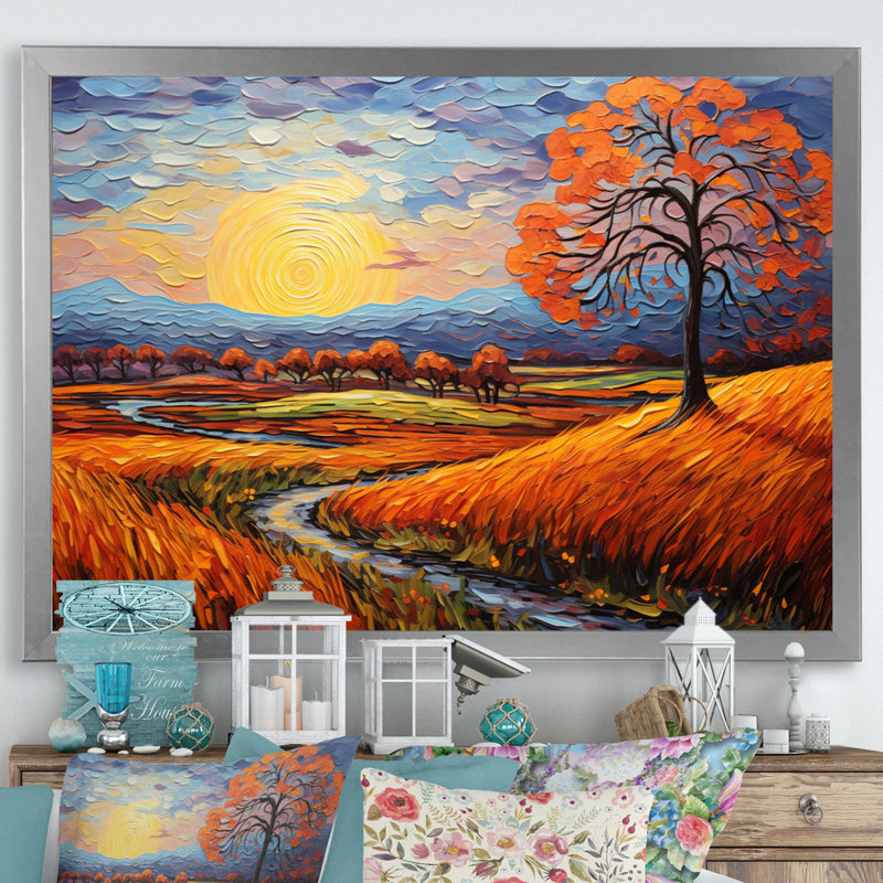 Vangogh Autumn Path II, H 16 po x l 32 po x P 1 po, Cadre simple argenté