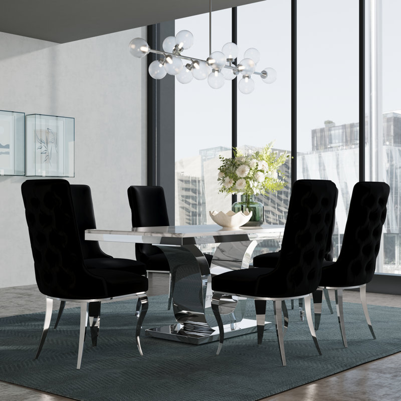 Ensemble de table de salle à manger 7 pièces Glam, 7 pièces: table, 6 chaises