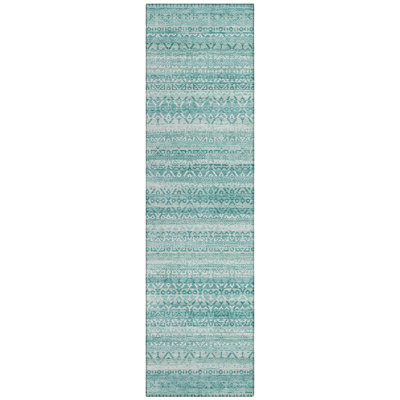 Machine Washable Indoor/Outdoor Xhevrie Aqua Rug