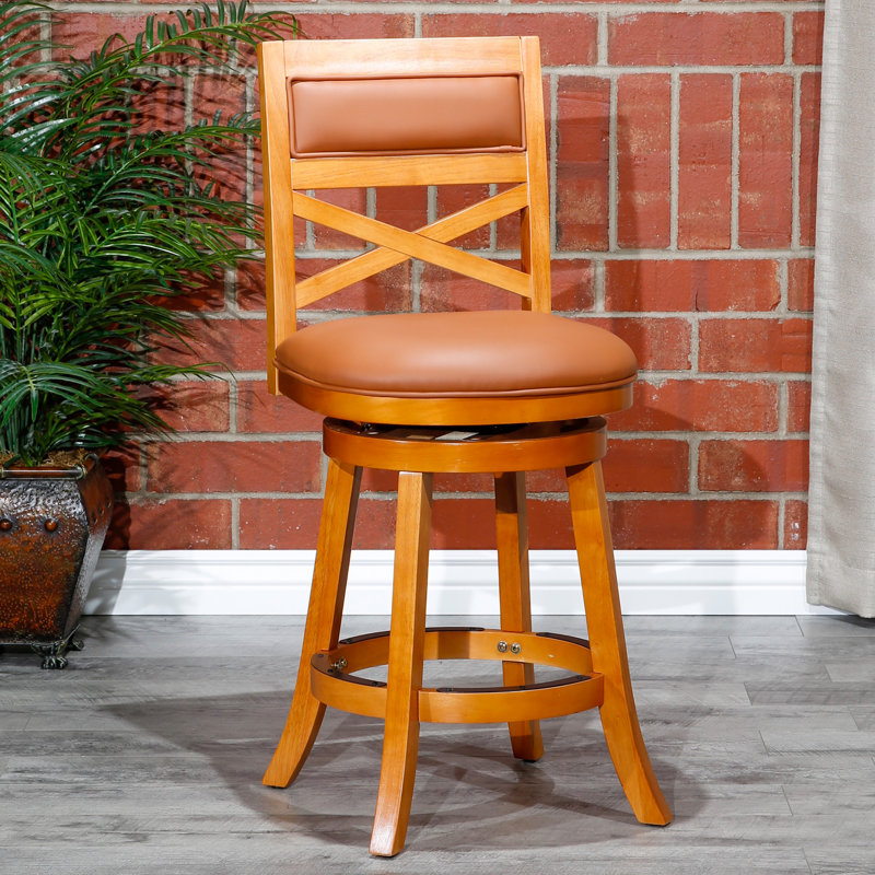 Tabouret de bar et de comptoir pivotant Crume, Cuir brun / naturel, Tabouret de comptoir (siège d’une hauteur de 24