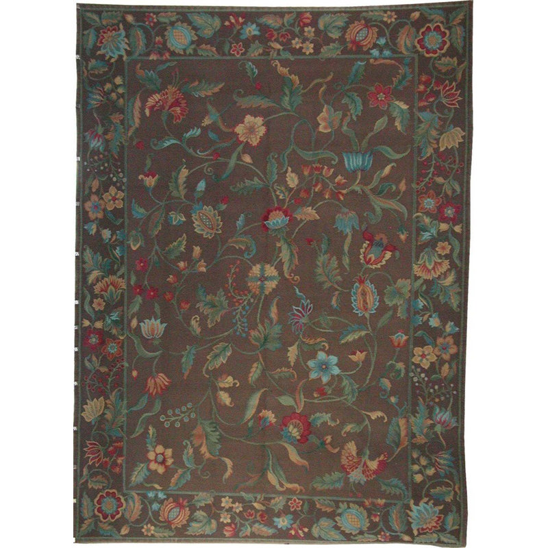 Hand-Knotted High-Quality Brown and Brown Area Rug, Rectangle 7'11" x 10'
