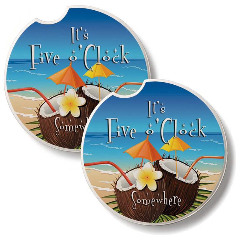 Five O' Clock Coconuts 2 Pack Absorbent Stone Car Coasters