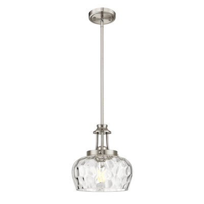 1-Light 9 Inch Modern Pendant Hammered Clear Glass Drum Shade