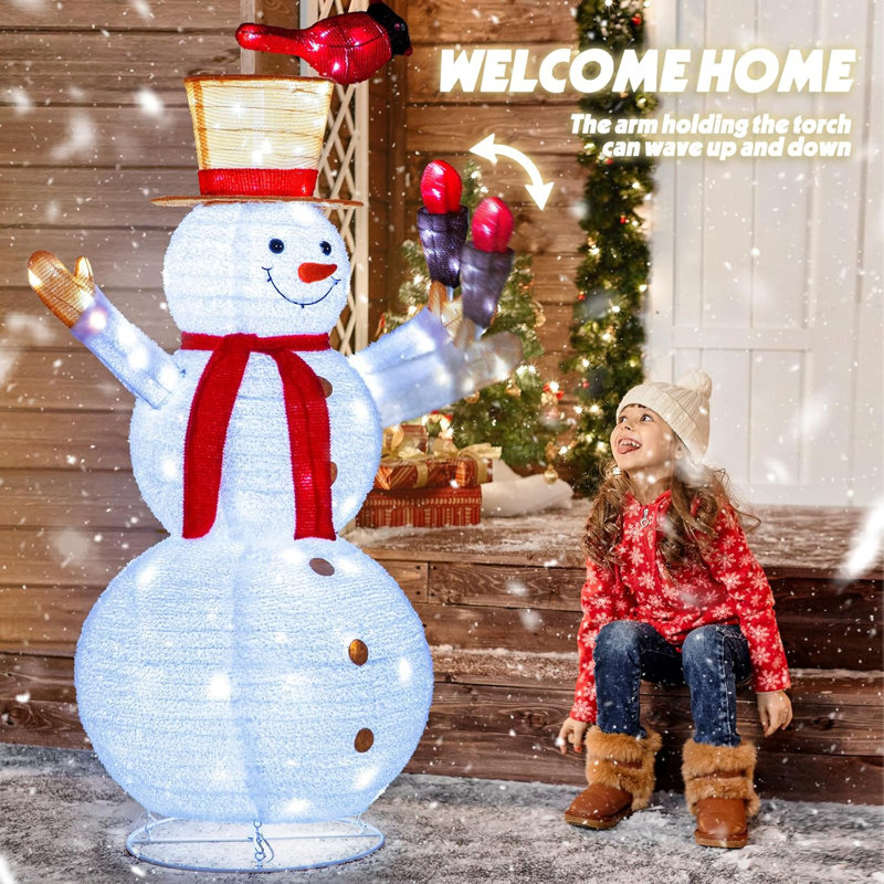 Bonhomme de neige illuminé avec bras ondulé et torche