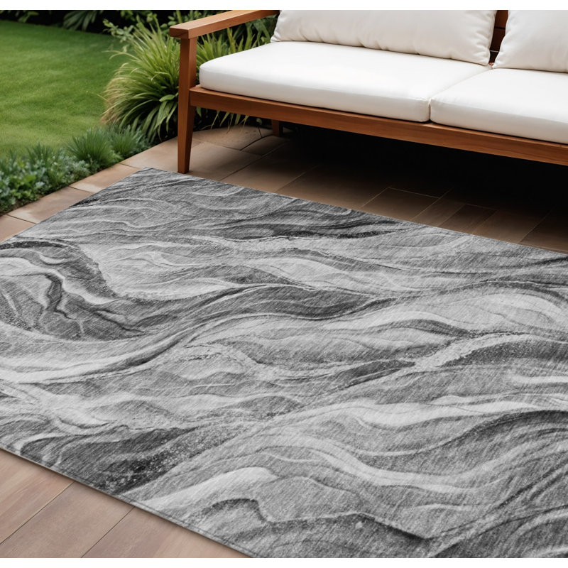 Tapis d'extérieur lavable abstrait gris anthracite 10 pi x 14 pi