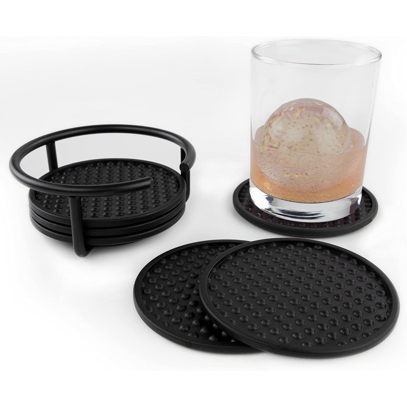 6 sous-verres imperméables et flexibles, sous-verres pour boissons chaudes et froides, 1 ensemble, noir