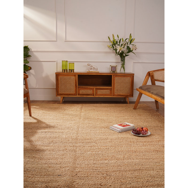 Heller Hand Woven Jute Eco-Friendly Solid Area Rugs - Rectangle, Light Brown Color, Solid Pattern, High Pile, Natural Fiber, Outdoor Indoor