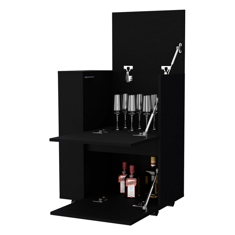 Versatile Black Bar Cart For Entertaining With Elegance Kitchen Rectangular Shape And Wheels