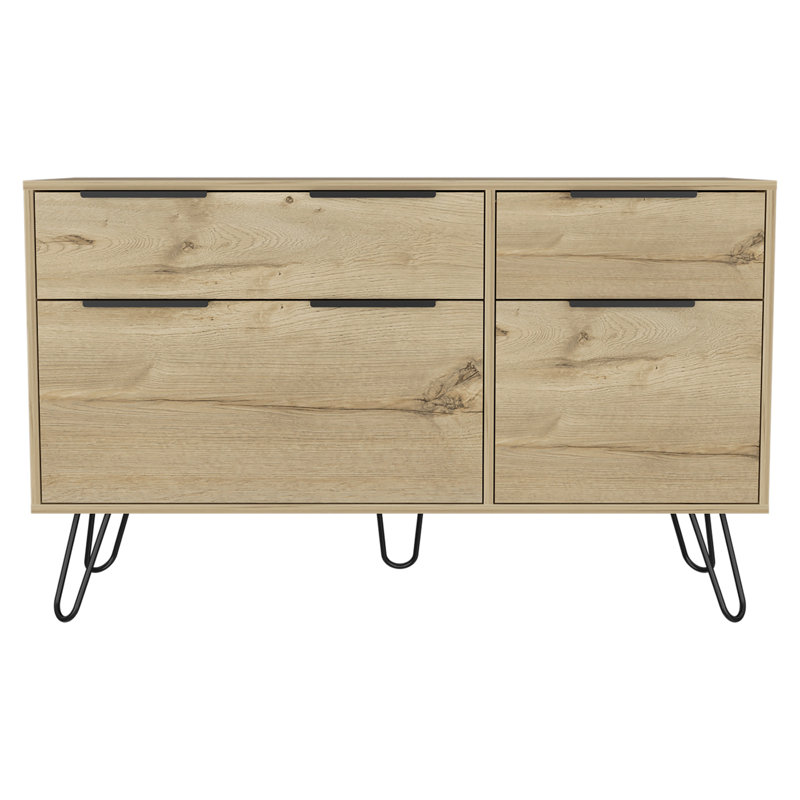 Commode double Augusta, plateau supérieur, pieds en épingle à cheveux, quatre tiroirs