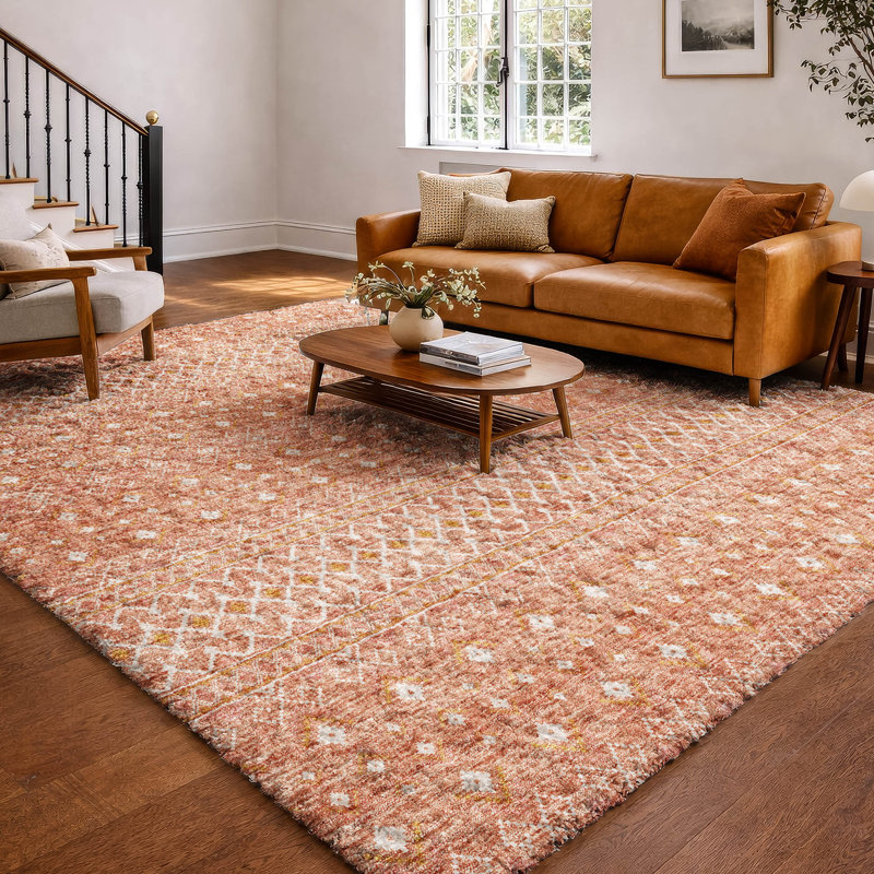 Tapis bohème ADS709 de qualité supérieure lavable à la machine, Saumon, 10 pi x 14 pi