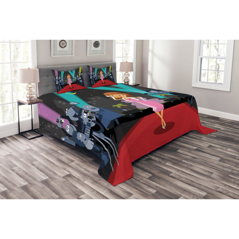 Ackron Black/Red Microfibre Bedspread Set, 220 x 264 cm