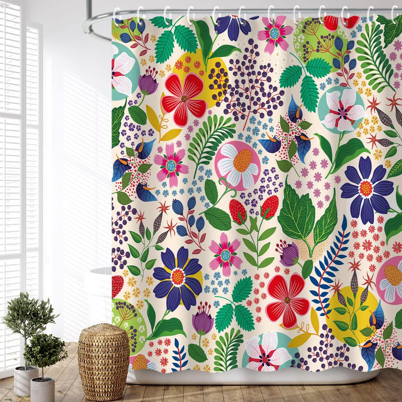 Rideau de douche floral avec crochets inclus, H 72 po x l 72 po