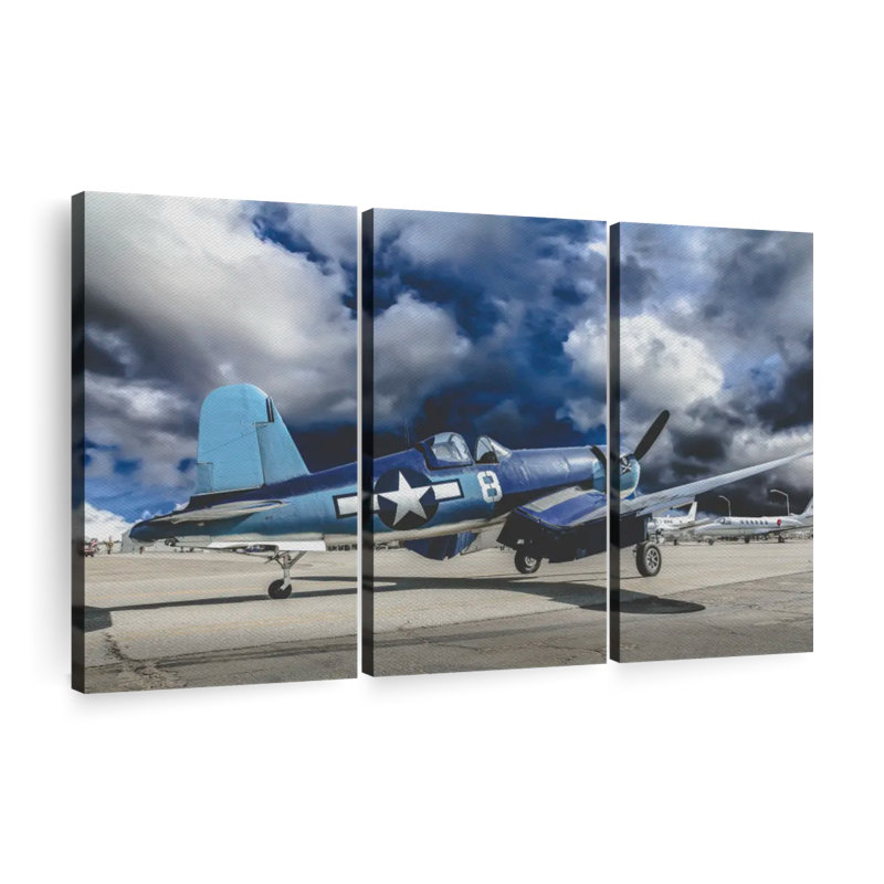 Avion de la Seconde Guerre mondiale - impression sur toile tendue 3 pièces, H 24 po x l 38 po x P 1,25 po