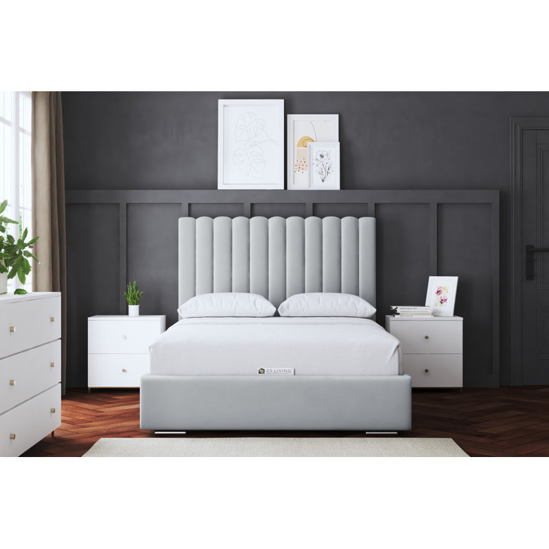 Evangeline Panel Bed with Headboard, Silver, Double (4'6)