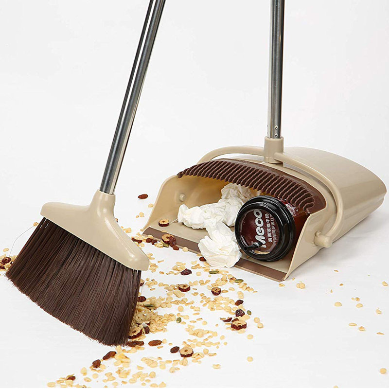 Adjustable Broom And Dustpan Set with Replaceable Head, Beige