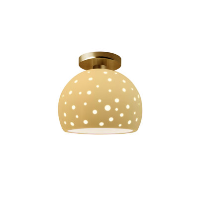 Perforated Globe Semi-Flush - Muted Yellow - Brushed Brass - 7"W x 7"H - Dedicated LED