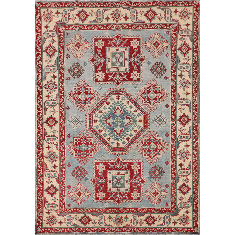 Tapis bleu clair à motif géométrique Kazak 5