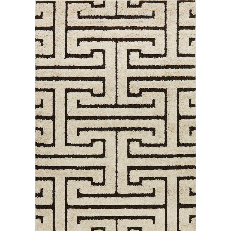 Tapis géométrique beige / noir Menoken, Rectangle 5 pi 3 po x 7 pi 7 po
