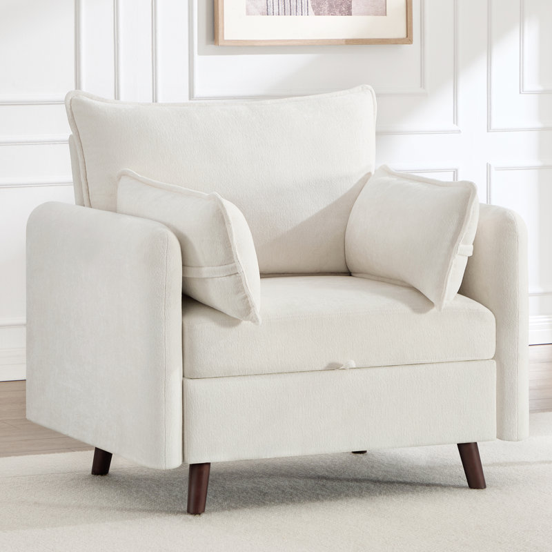 Fauteuil d'appoint rembourré surdimensionné avec rangement dissimulé, Beige