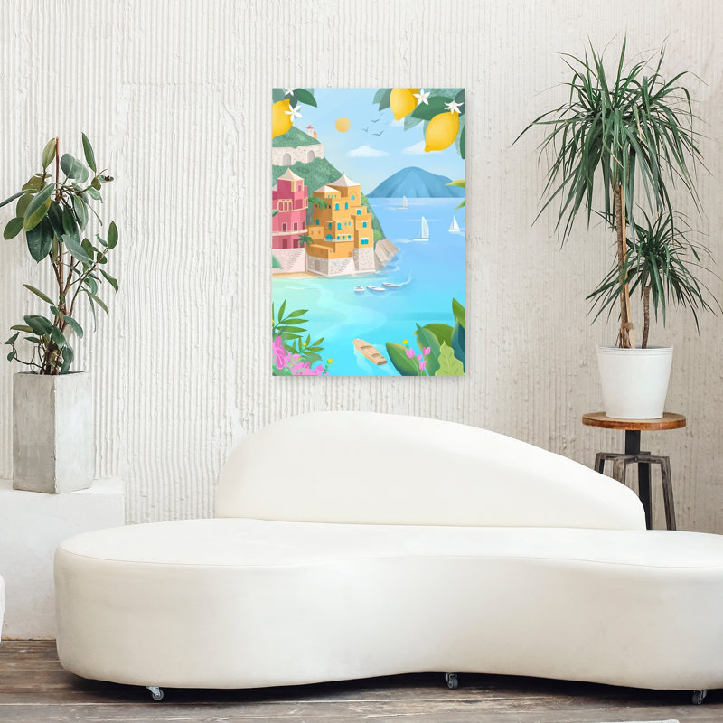Portofino, Italy Colorful Peaceful Serene Lemon Tree Coastal Landscape Wall Art Print 1 Piece Wrapped Canvas Wall Art