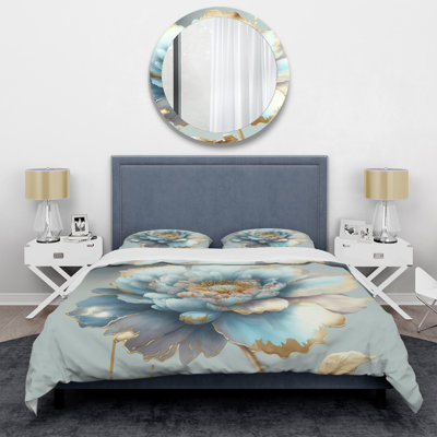 Chic Blue Blooming Flower IV - Ensemble de housse de couette floral - Microfibre de polyester