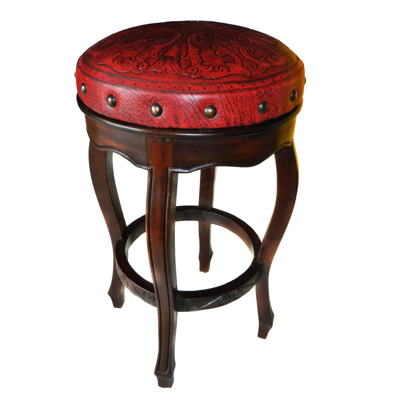 Seibel Upholstered Counter Stool with Solid Wood Frame, Red