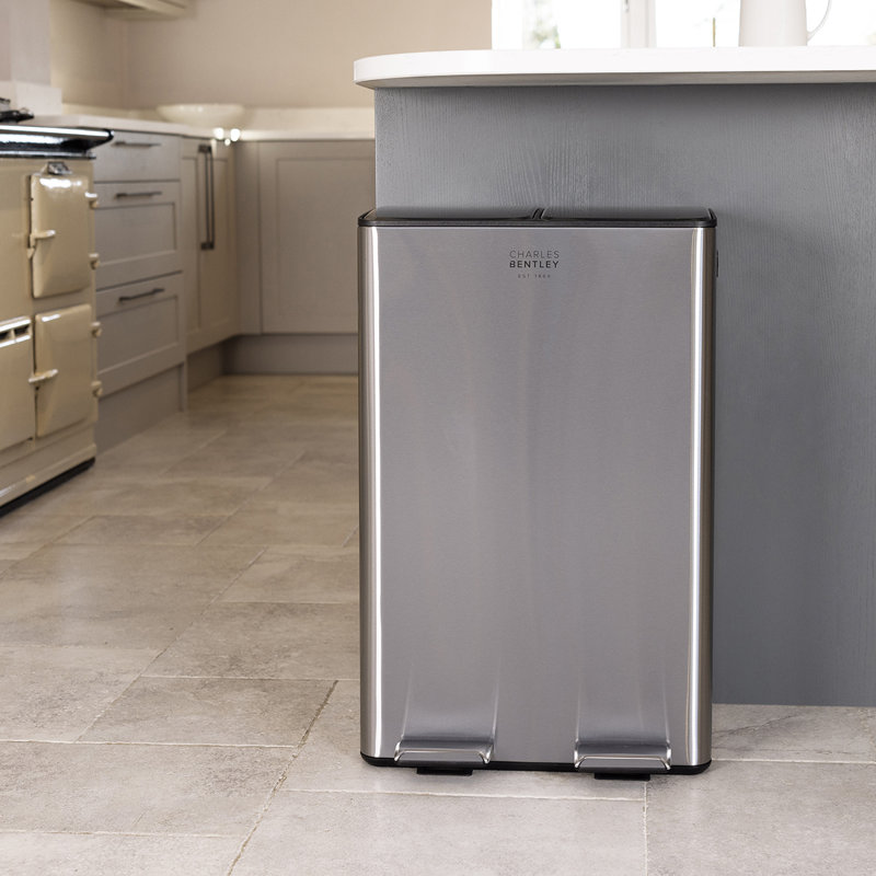 Step On Multi-Compartment Rubbish & Recycling Bin - 60L, Stainless Steel
