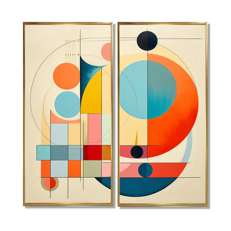 «Serendipity Abstract Mid-Century Geometrics IV», décoration murale abstraite de style Mid-Century, H 40 po x l 40 po, Doré