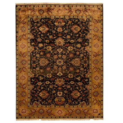 Tapis noir et doré de haute qualité noué à la main
