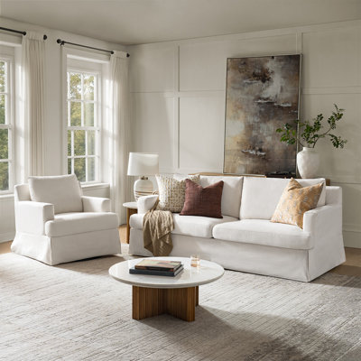 Lucie Farmhouse Fully Assembled Slipcovered Sofa and Swivel Armchair Set with Down Blend Fill