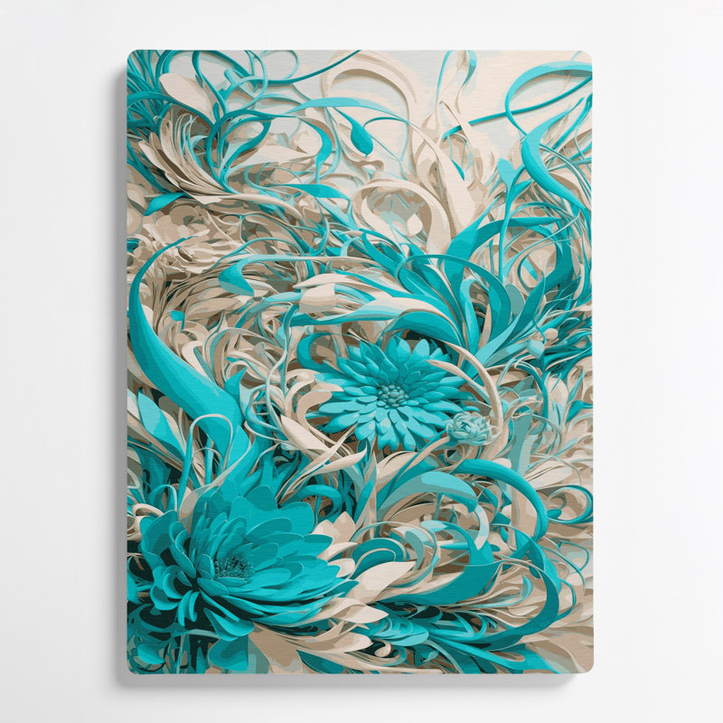 "Abstract Florals 100", art mural en métal bleu