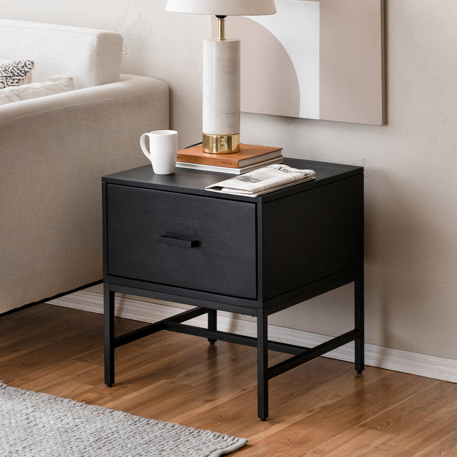 1-Drawer Mango Nightstand, Black