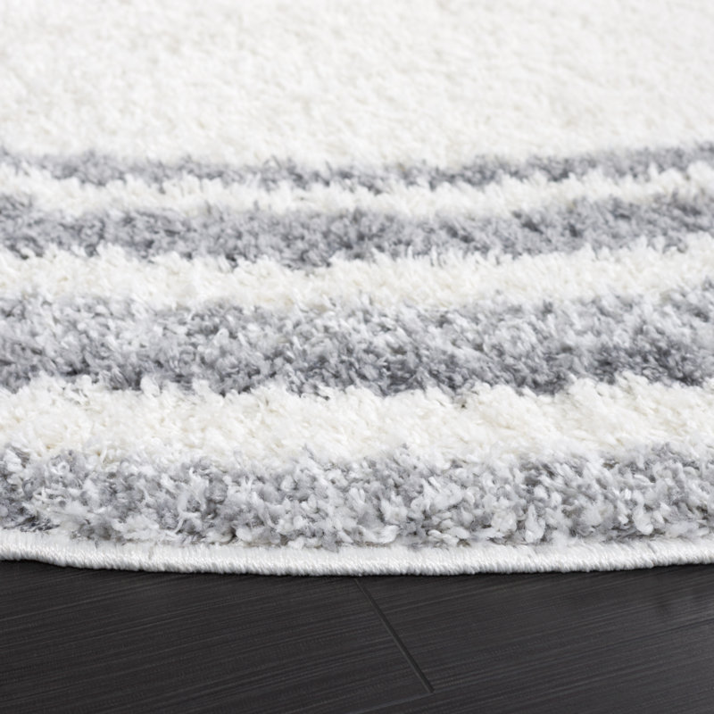 Ladaniel Border & Stripe Shag 200 Performance Striped Rug, Round 6'7"