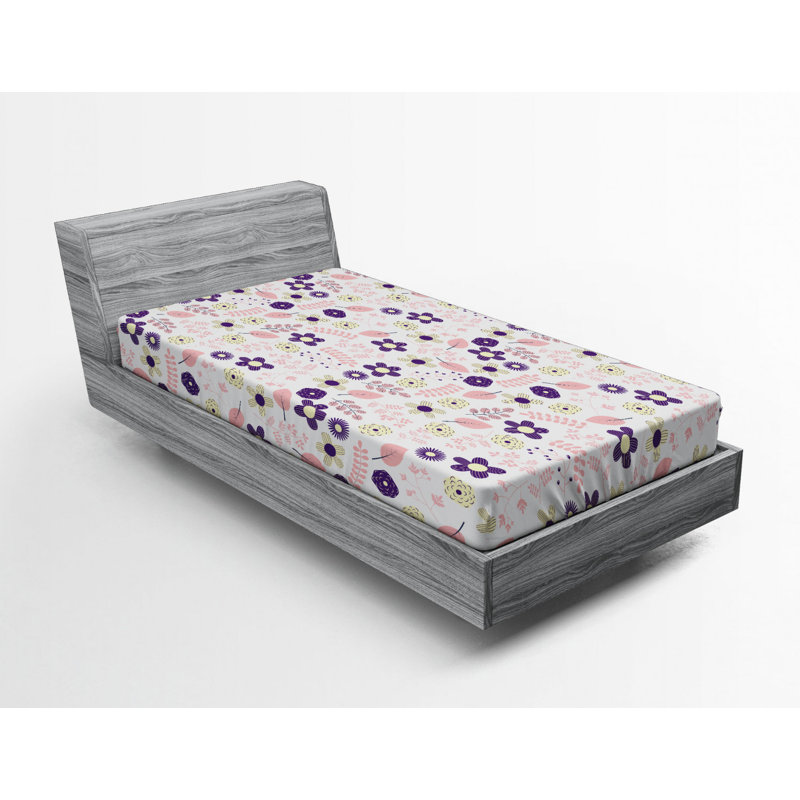 Microfiber Floral Fitted Sheet, Purple/Pink Floral, Twin Fitted Sheet