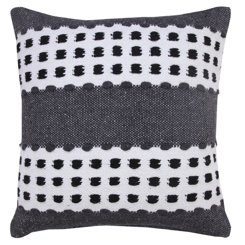 Coussin décoratif à rayures 100% coton Everyday, Gris / blanc, Housse de coussin seulement - sans coussin