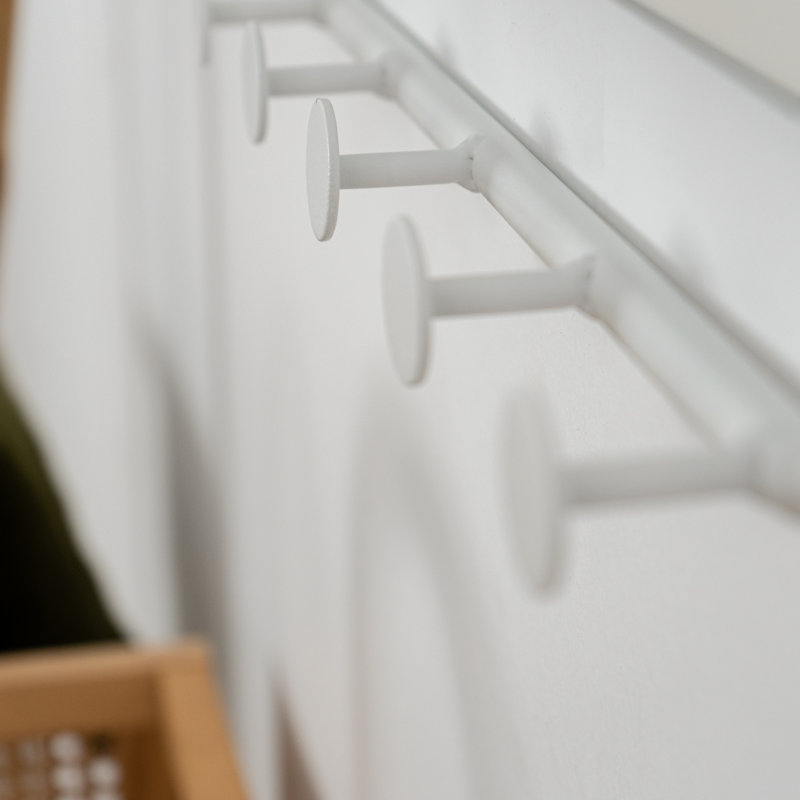Furness Metal Flat Wall Mirror with Hooks, White