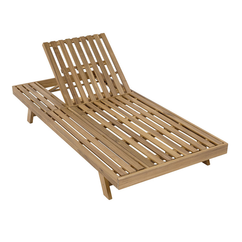 2/3 Foldable Acacia Wood Lounge Chair With Adjustable Backrest & Flat Storage Surface, Finish Uncushioned, For Backyard Pool Garden Patio