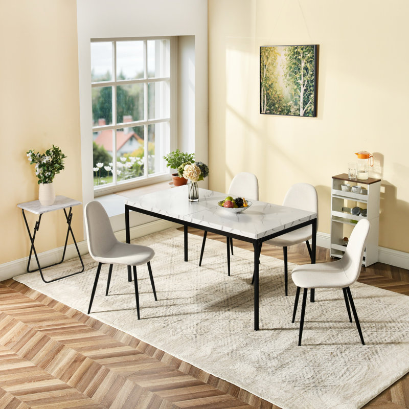 Ensemble de table de salle à manger 5 pièces avec chaises rembourrées, Beige