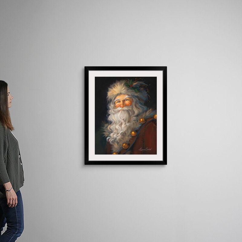 Père Noël, art mural par Susan Comish, H 30 po x l 24 po, Impression encadrée, Noir